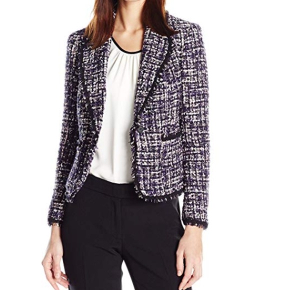 anne klein tweed fringe jacket